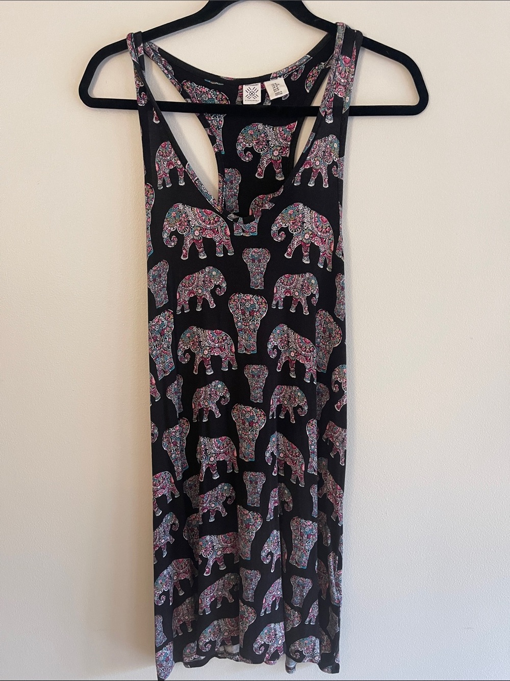 ArtisanaNY Black Elephant Print One-Piece Dress